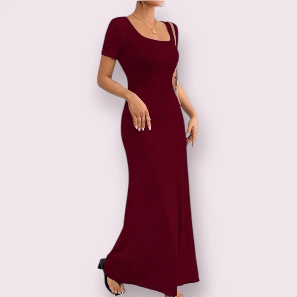 SHEIN Burgundy Corset Maxi Dress Square Neck Bodycon L - Picture 8 of 8